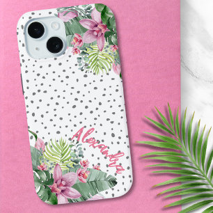 Personalised Cute Floral Tropical Name iPhone 15 Case