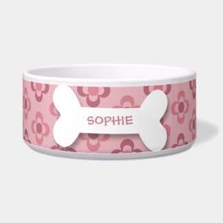 Personalised cute flowers dog bone pet food bowl