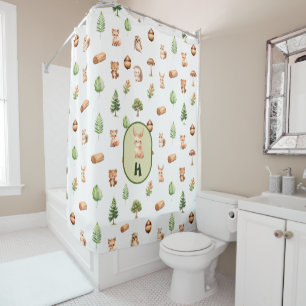 Personalised Cute Forest Animals Pattern Shower Curtain