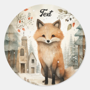 Personalised Cute Fox in the City Classic Round Sticker
