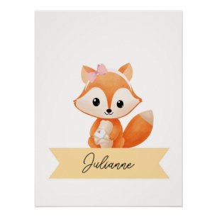 Personalised cute fox Nursery Poster