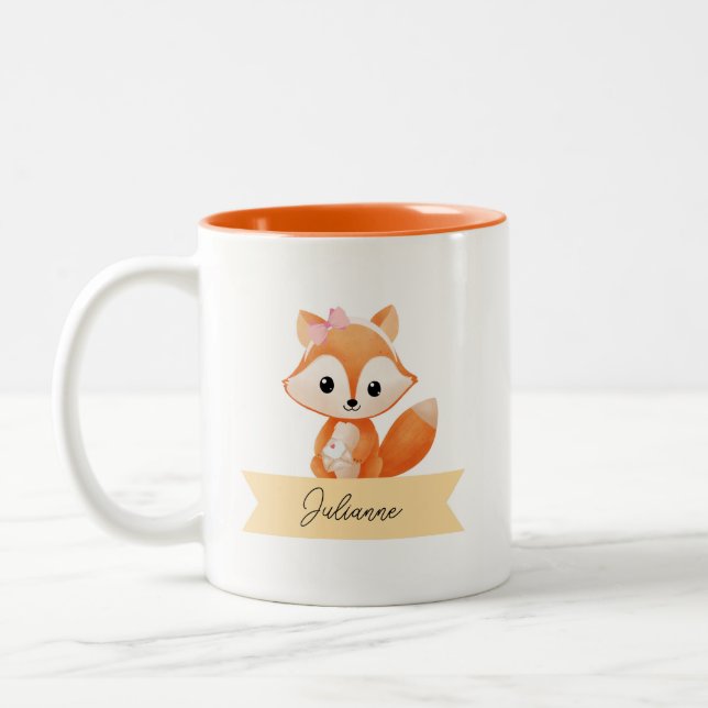 Personalised cute fox  Two-Tone coffee mug (Left)