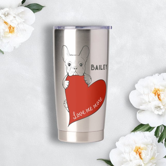 Personalised Cute French Bulldog with a Red Heart Insulated Tumbler (Creator Uploaded)