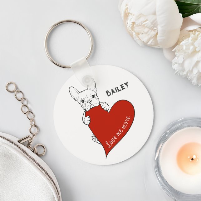 Personalised Cute French Bulldog with a Red Heart Key Ring (Creator Uploaded)