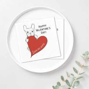 Personalised Cute French Bulldog with a Red Heart Napkin
