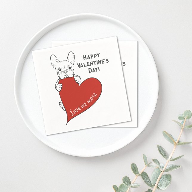 Personalised Cute French Bulldog with a Red Heart Napkin (Creator Uploaded)