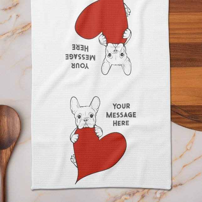 Personalised Cute French Bulldog with a Red Heart Tea Towel (Creator Uploaded)
