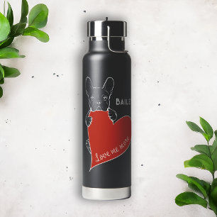 Personalised Cute French Bulldog with a Red Heart Water Bottle