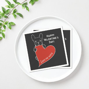 Personalised Cute Frenchie Dog with a Red Heart Napkin