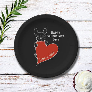 Personalised Cute Frenchie Dog with a Red Heart Paper Plate