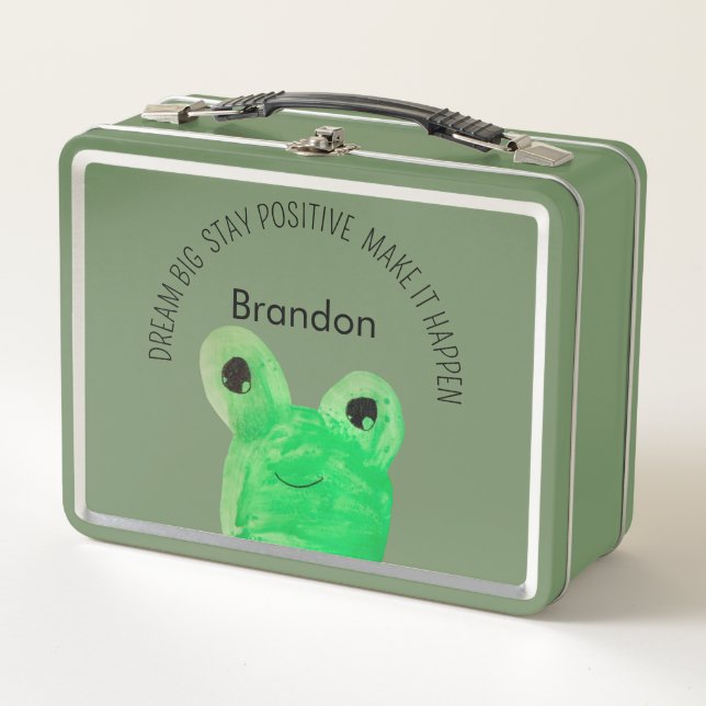 Personalised Cute frog inspirational quote  Metal Lunch Box (Front)