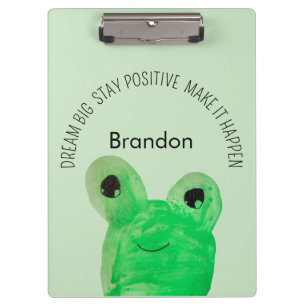 Personalised Cute frog inspirational quote school  Clipboard