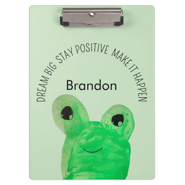 Personalised Cute frog inspirational quote school  Clipboard (Front)