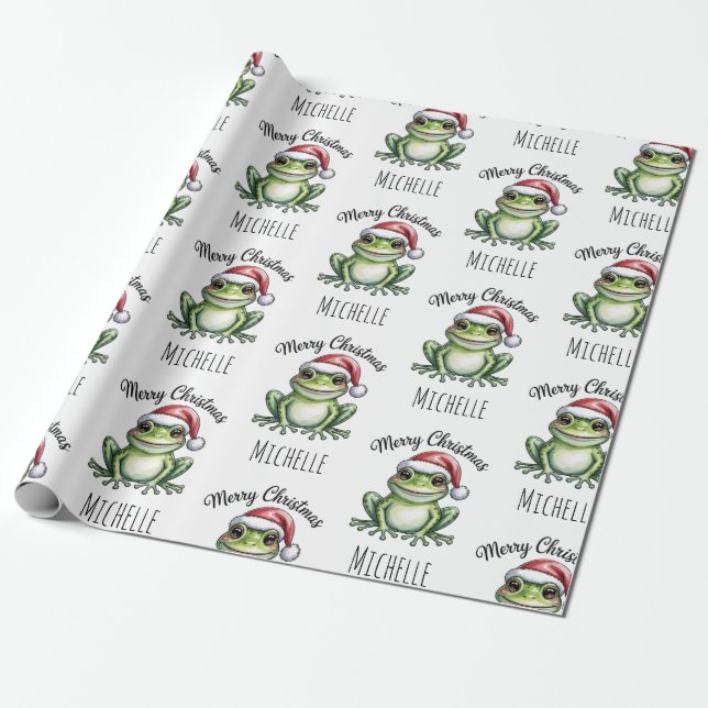 Personalised Cute Frog Santa Hat Christmas         Wrapping Paper (Unrolled)