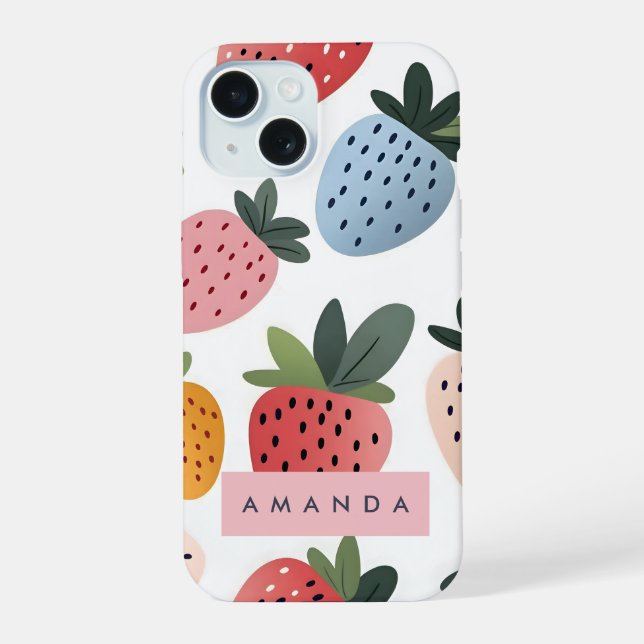 Personalised Cute Fruit Strawberry Pattern iPhone 15 Case (Back)