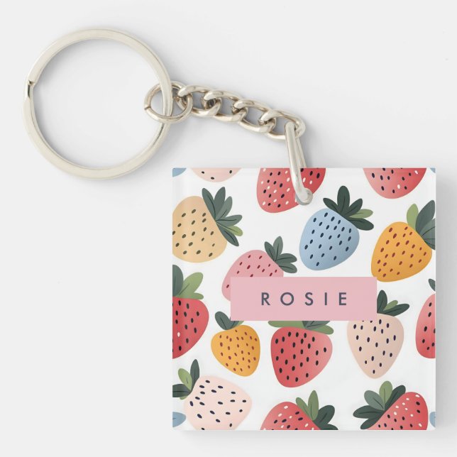 Personalised Cute Fruit Strawberry Pattern Key Ring (Front)