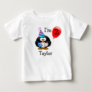 Personalised Cute Funny 2nd Birthday Party Penguin Baby T-Shirt