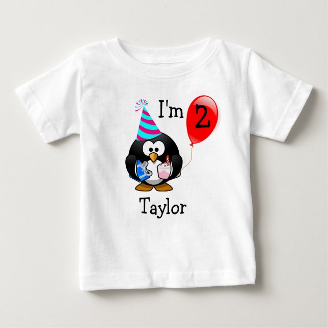 Personalised Cute Funny 2nd Birthday Party Penguin Baby T-Shirt (Front)