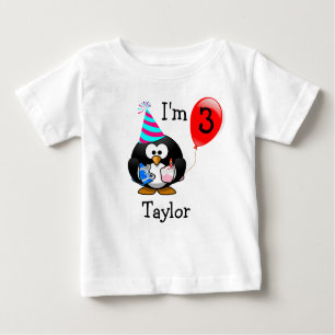 Personalised Cute Funny 3rd Birthday Party Penguin Baby T-Shirt