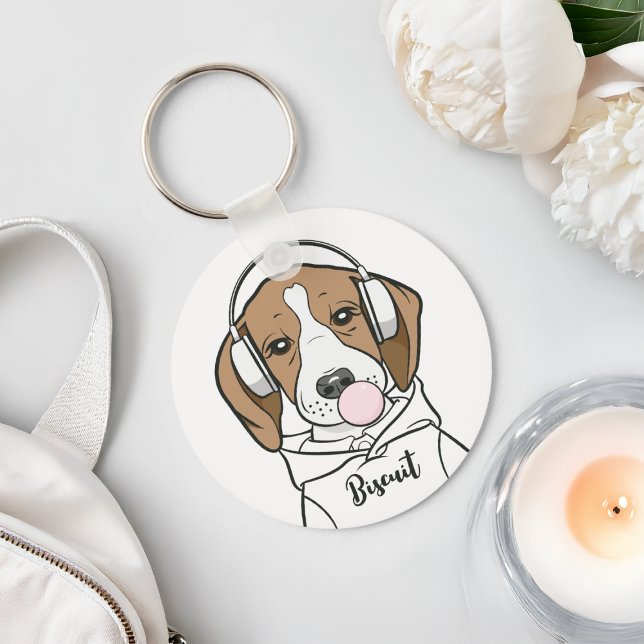 Personalised Cute Funny Chilling Beagle Dog Key Ring (Creator Uploaded)