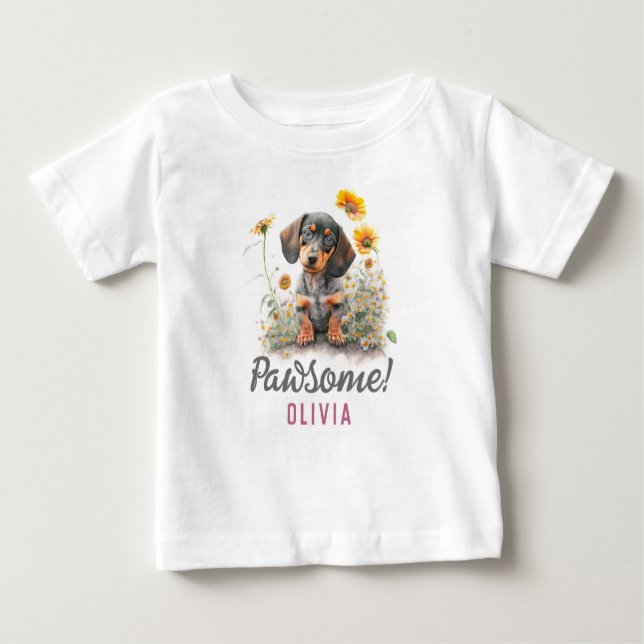 Personalised Cute Funny Dachshund Dog Baby T-Shirt (Front)