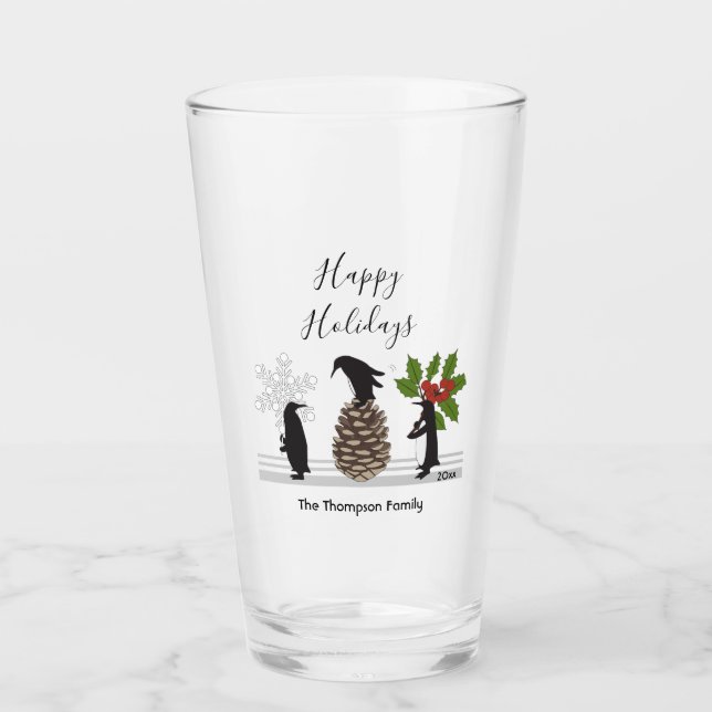 Personalised Cute Funny Penguin Christmas Glass (Front)
