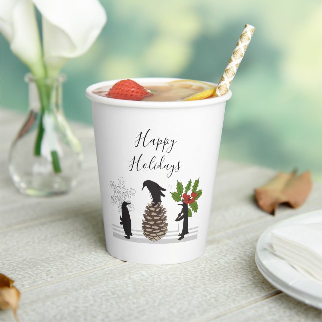 Personalised Cute Funny Penguin Christmas Paper Cups (Insitu)