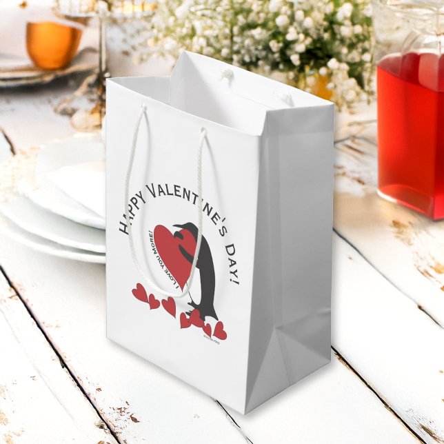 Personalised Cute Funny Penguin Happy Valentine Medium Gift Bag (Creator Uploaded)