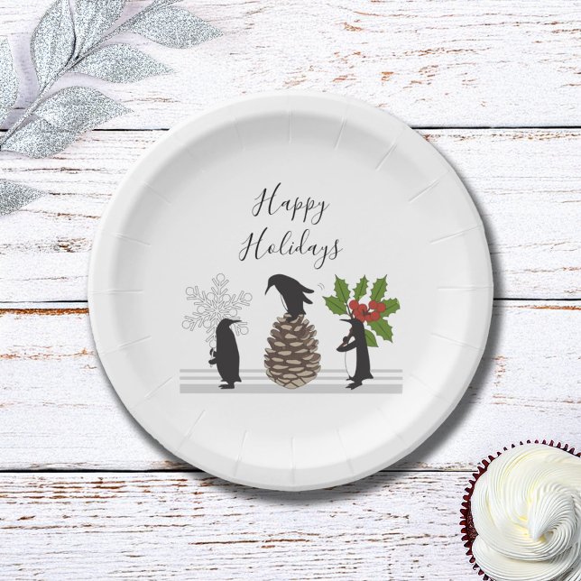 Personalised Cute Funny Penguins Christmas Paper Plate (Creator Uploaded)