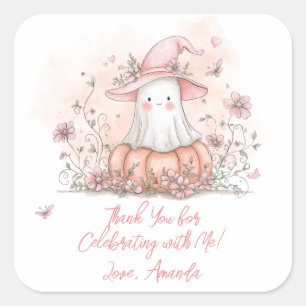 Personalised Cute Ghost Birthday Thank You Square Sticker