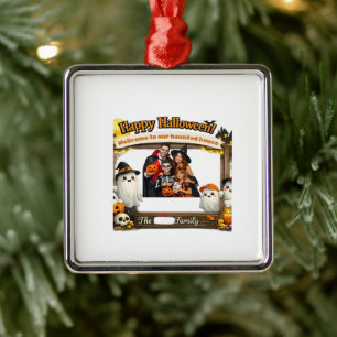 Personalised Cute Ghost Family Halloween Photo Fra Metal Tree Decoration