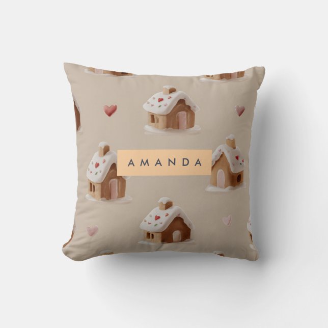 Personalised Cute Gingerbread House Pattern  Cushion (Front)