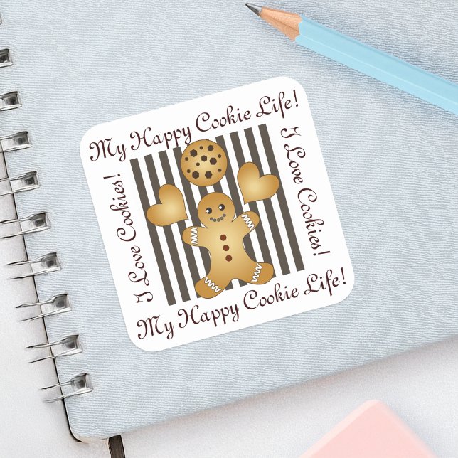 Personalised Cute Gingerbread Man Cookie Square Sticker (Creator Uploaded)