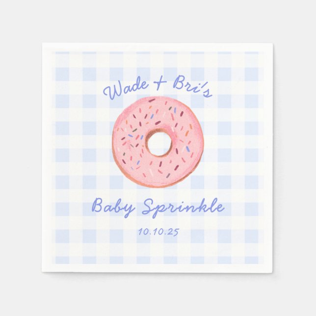 Personalised Cute Gingham Doughnut Baby Sprinkle Napkin (Front)