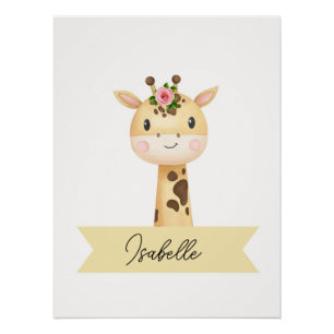 Personalised cute giraffe nursery poster
