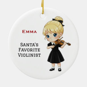 Personalised Cute Girl Playing Violin  Ceramic Tree Decoration