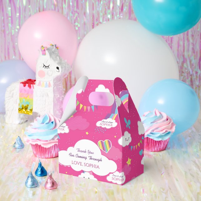 Personalised Cute Girly Pink Rainbow & Skies Favour Box (Party)