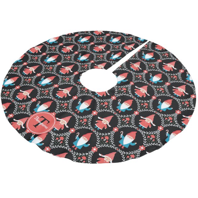 Personalised Cute Gnome Christmas Brushed Polyeste Brushed Polyester Tree Skirt (Angled)