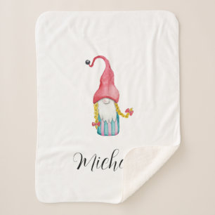 Personalised Cute Gnome Illustration  Sherpa Blanket