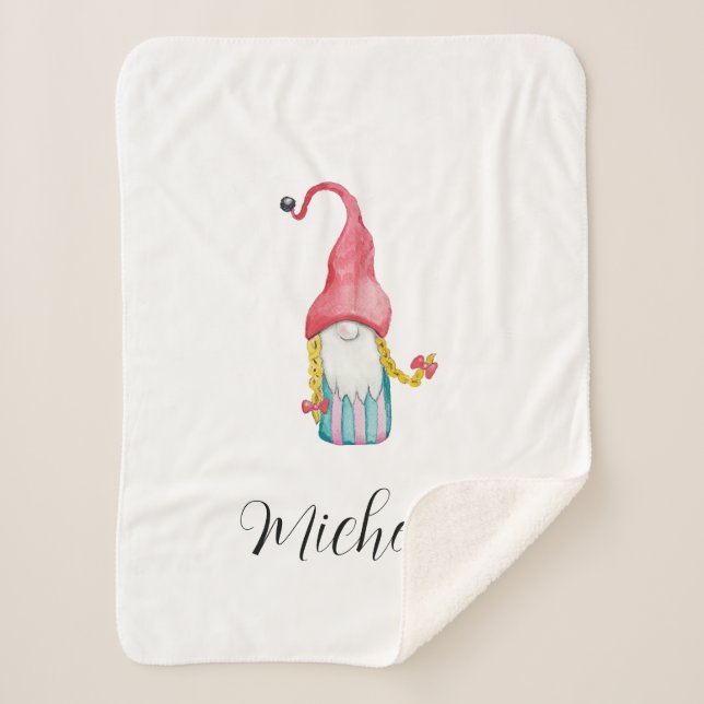 Personalised Cute Gnome Illustration  Sherpa Blanket (Front)