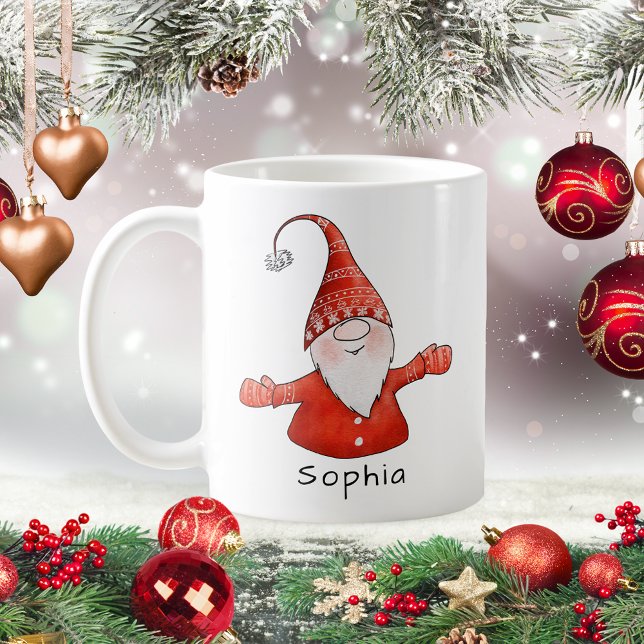 Personalised Cute Gnome Red Christmas Coffee Mug (Creator Uploaded)