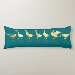 Personalised Cute Gold Foil Geese Deep Teal Aqua Body Cushion