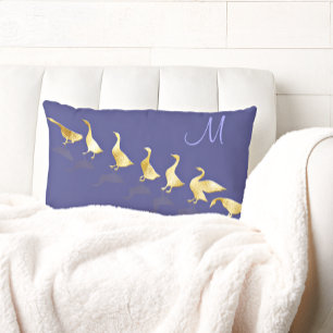 Personalised Cute Gold Foil Geese Purple Lavender Lumbar Cushion