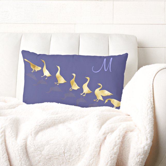 Personalised Cute Gold Foil Geese Purple Lavender  Lumbar Cushion (Creator Uploaded)
