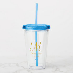 Personalised Cute Gold Script Monogram Name  Acrylic Tumbler