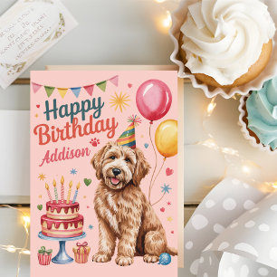 Personalised Cute Goldendoodle Birthday Card
