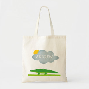 Personalised cute green crocodile kid's tote bag