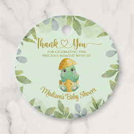 Personalised Cute Green Dinosaur Boys Baby Shower  Favour Tags