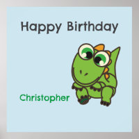 Personalised cute green dinosaurs blue birthday