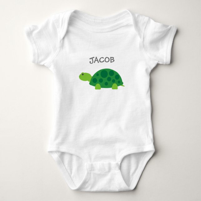 Personalised cute green turtle kids baby romper baby bodysuit (Front)